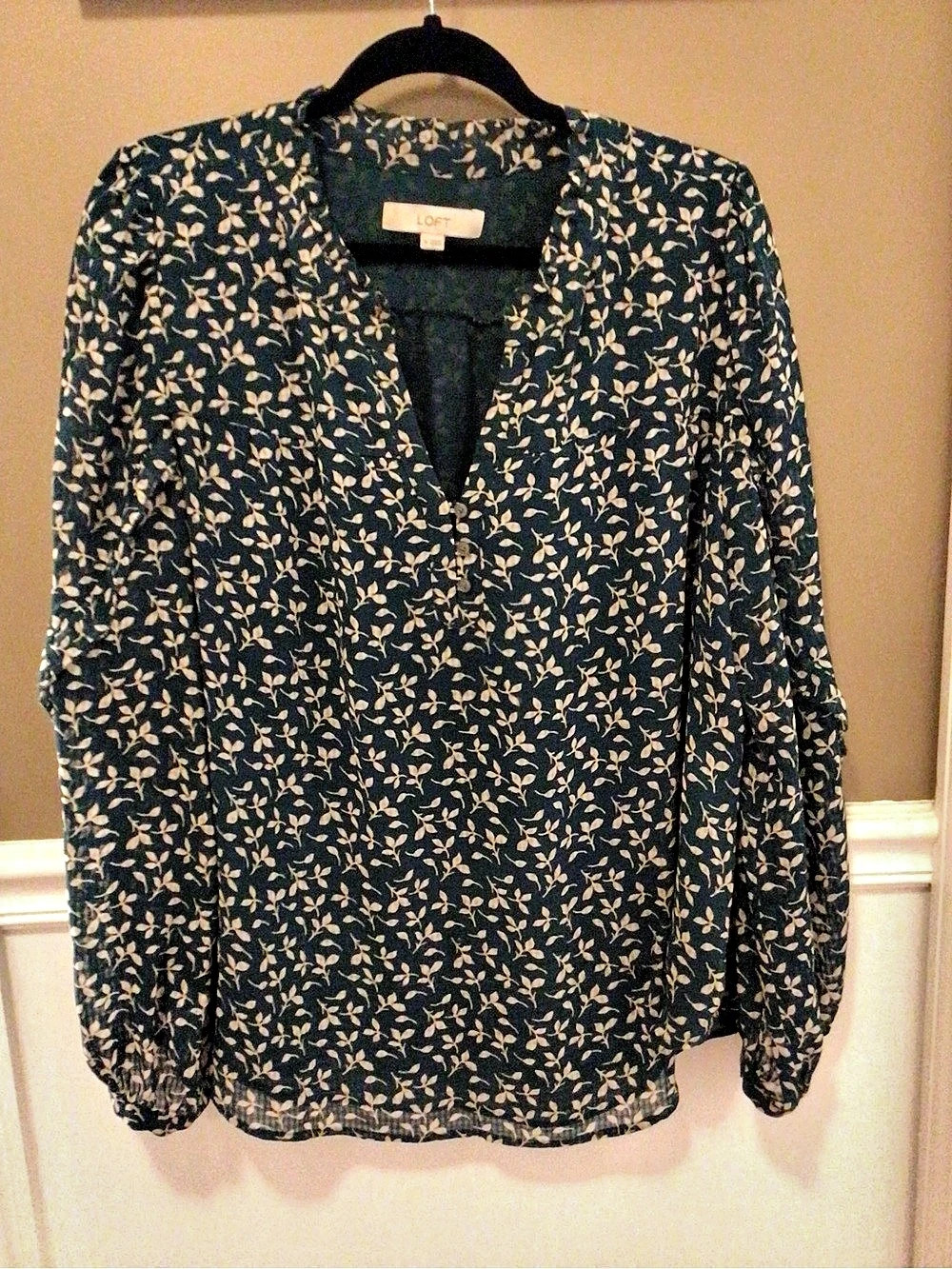 LOFT Floral Blouse in Blue/Green and Cream Like New